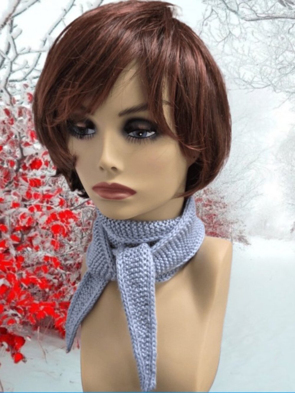 Handmade Knit Sophie Scarf Small Neck Warmer Cozy Minimalist Light Country Blue